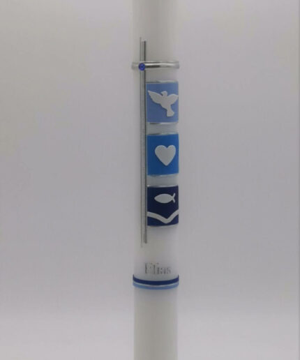 Taufkerze 3 Symbole Blau