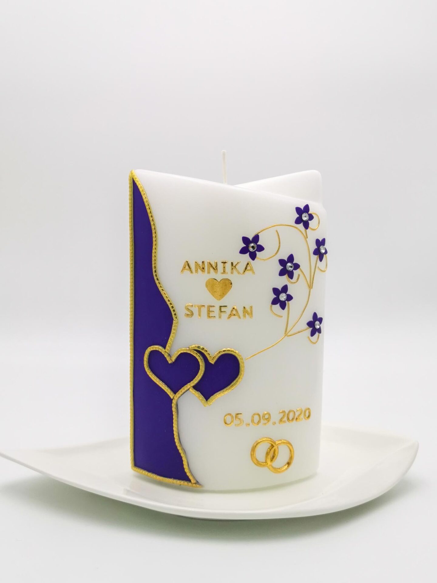 HK02 Hochzeitskerzen 2 Herzen lila