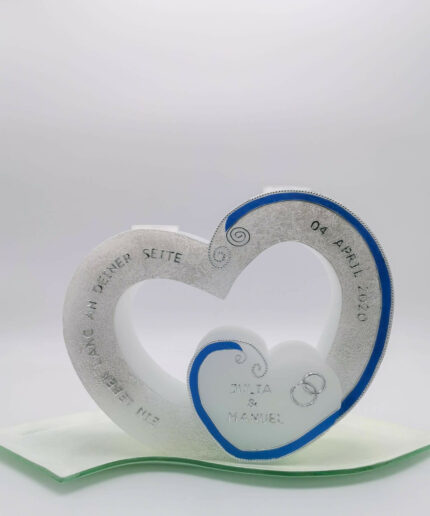Hochzeitskerze Doppelherz blau
