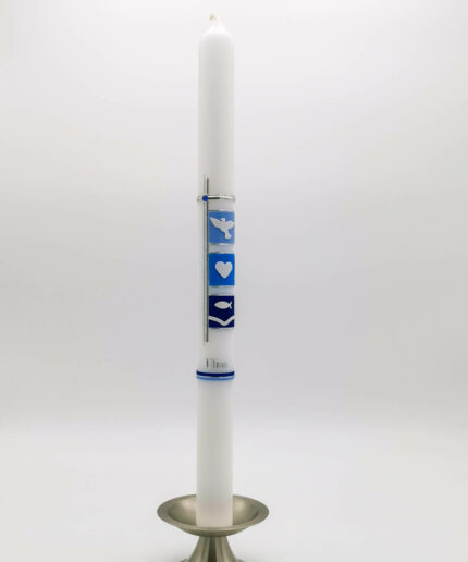 Taufkerze 3 Symbole blau