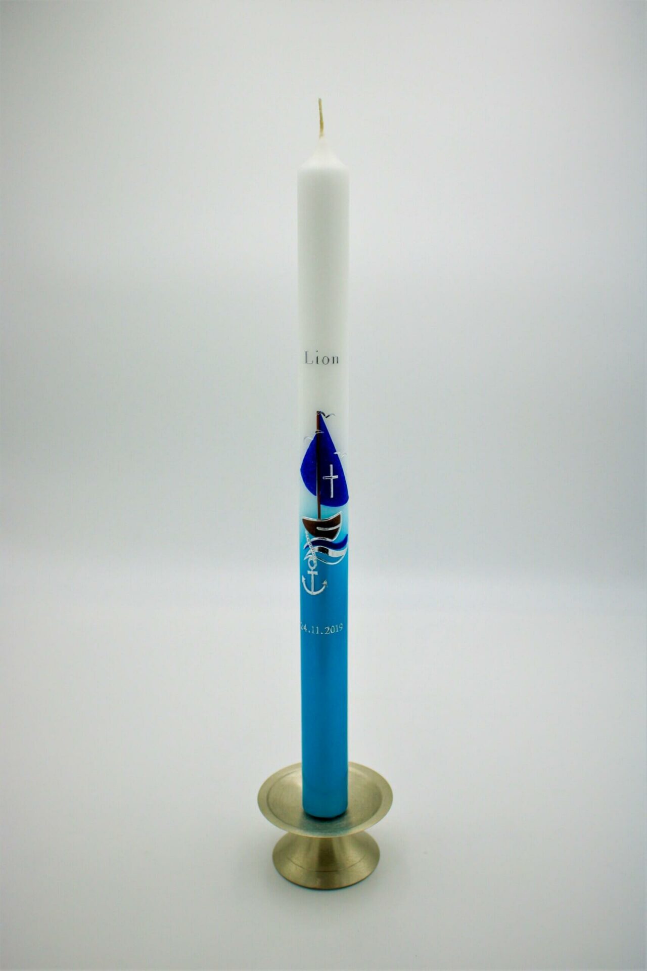 Taufkerze Schiff blau