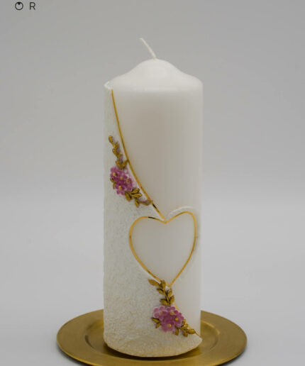 Hochzeitskerze Herzbluete - florale Traukerze handgemacht