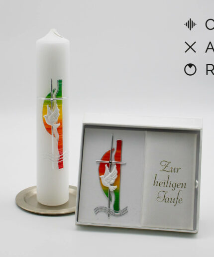 Taufset Taufkerze Taufbrief Regenbogen
