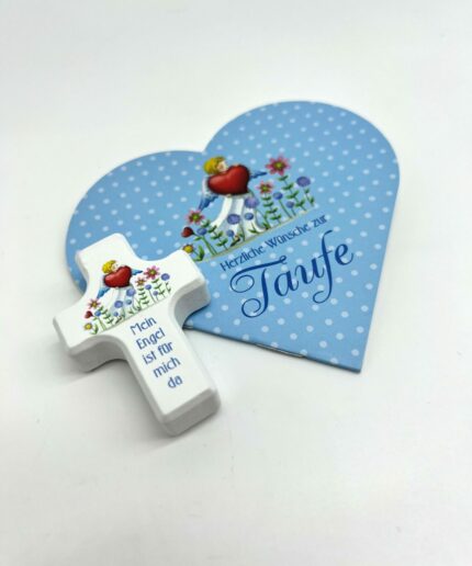 Taufgeschenk - Geschenkset mit Holzkreuz blau