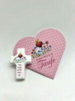 Taufgeschenk - Geschenkset mit Holzkreuz rosa