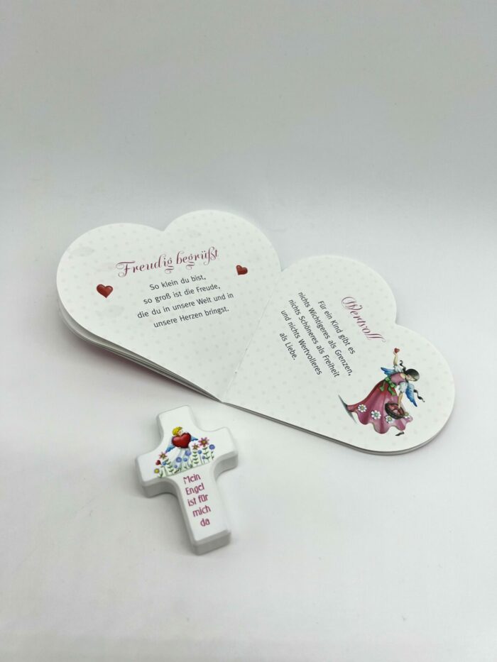 Taufgeschenk - Geschenkset mit Holzkreuz rosa
