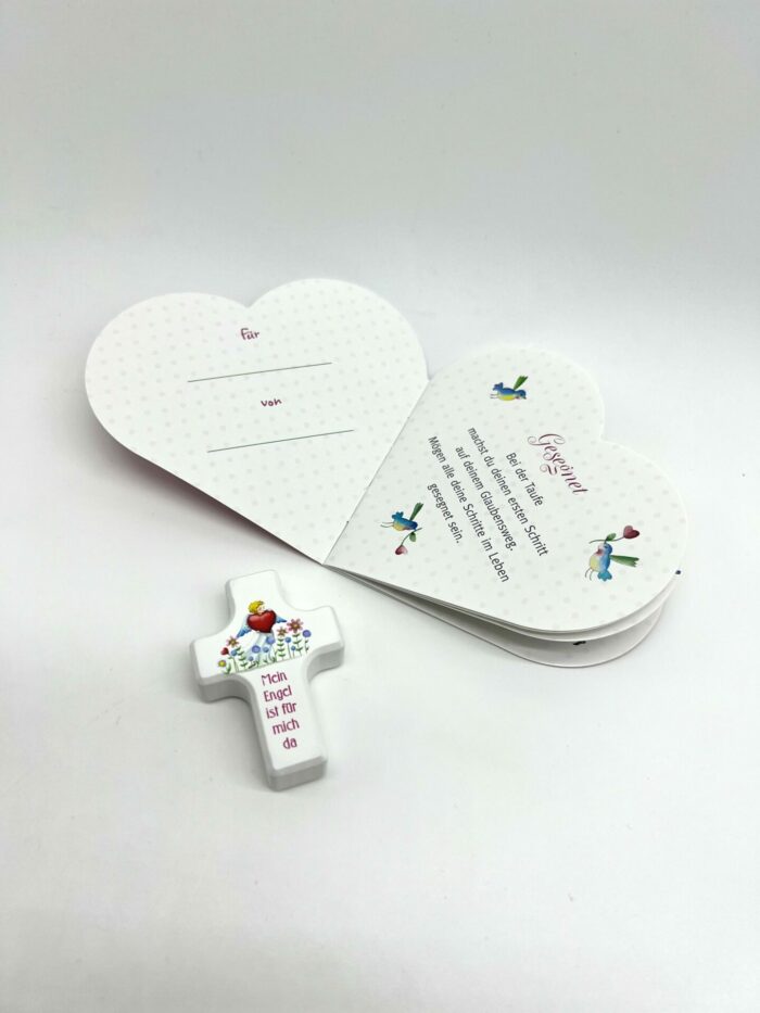 Taufgeschenk - Geschenkset mit Holzkreuz rosa