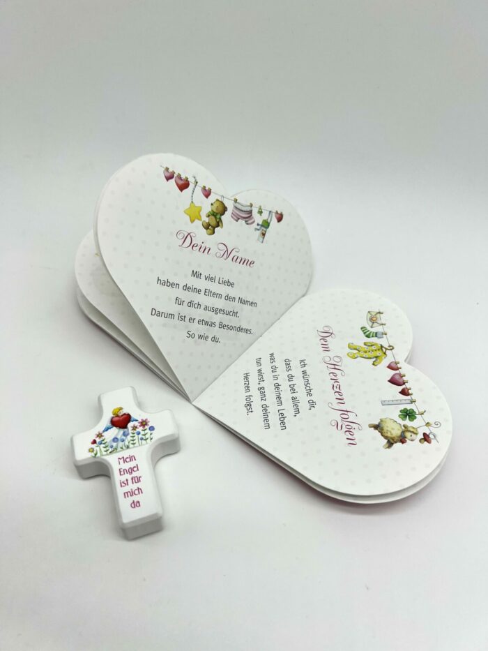 Taufgeschenk - Geschenkset mit Holzkreuz rosa