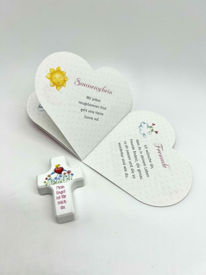 Taufgeschenk - Geschenkset mit Holzkreuz rosa