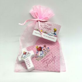 Taufgeschenk - Geschenkset mit Holzkreuz rosa
