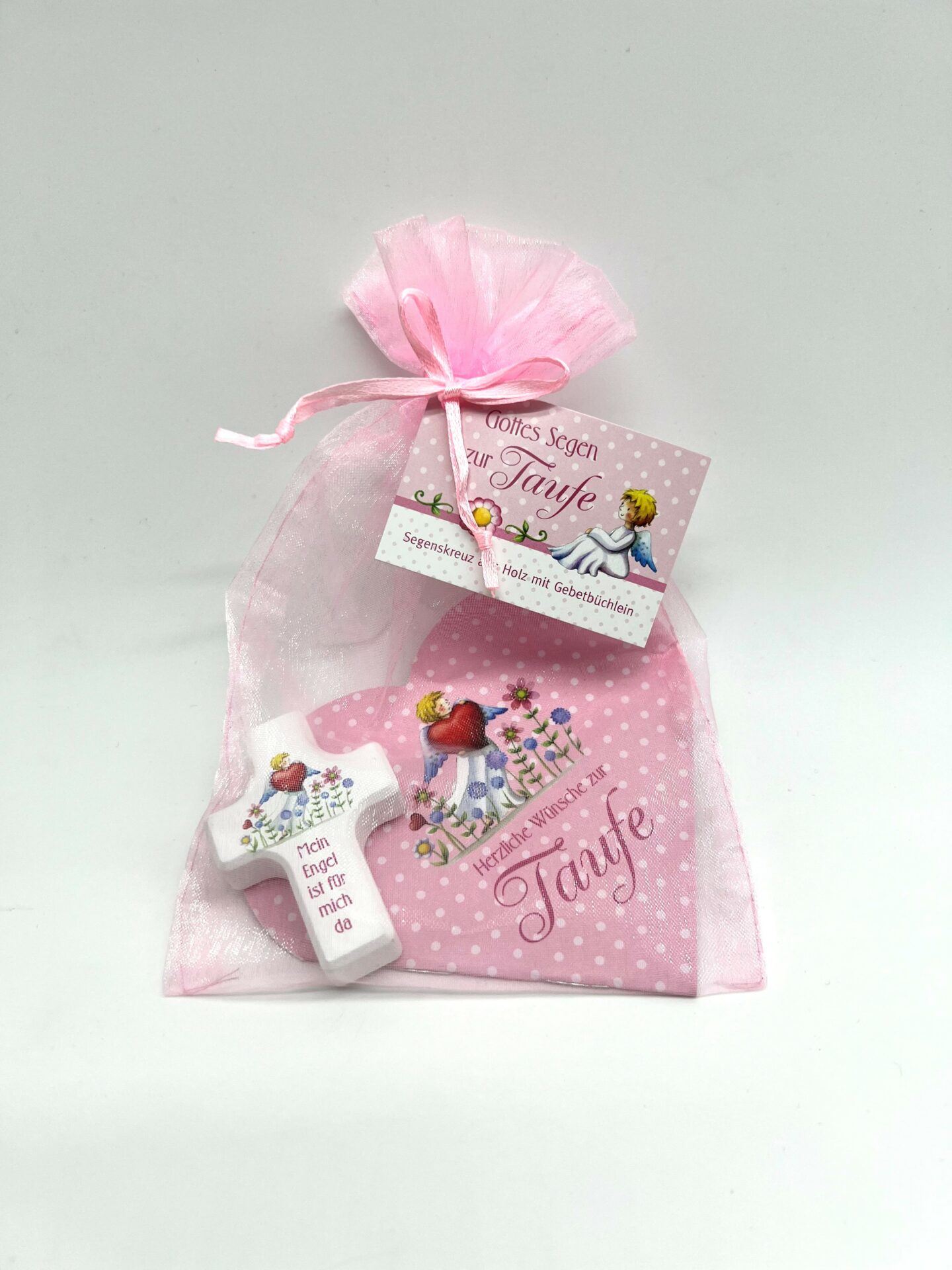 Taufgeschenk - Geschenkset mit Holzkreuz rosa Taufgeschenk - Geschenkset mit Holzkreuz rosa