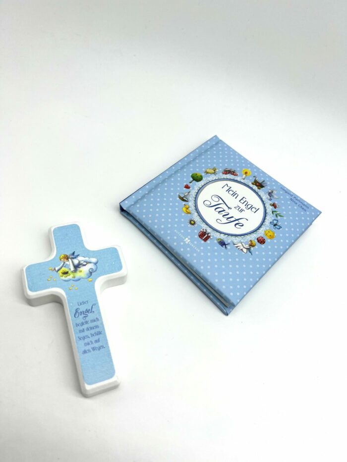 Taufgeschenk - Taufset buch und Kreuz blau