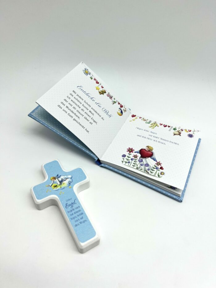 Taufgeschenk - Taufset buch und Kreuz blau
