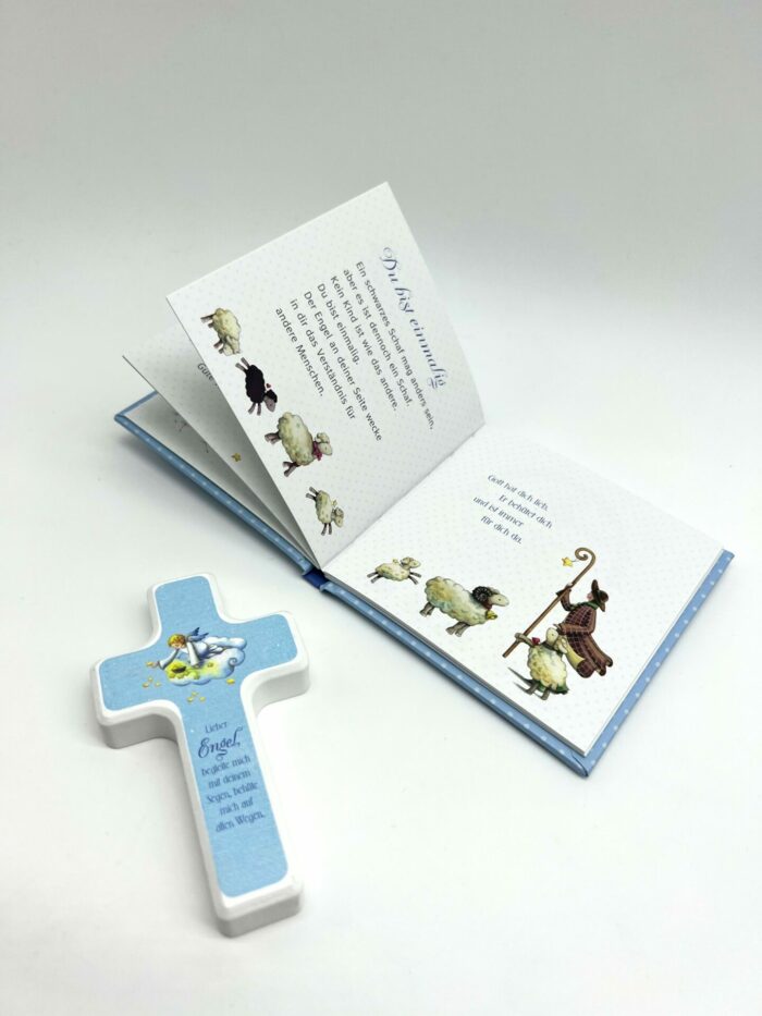 Taufgeschenk - Taufset buch und Kreuz blau