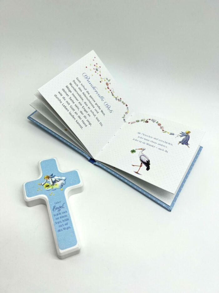 Taufgeschenk - Taufset buch und Kreuz blau