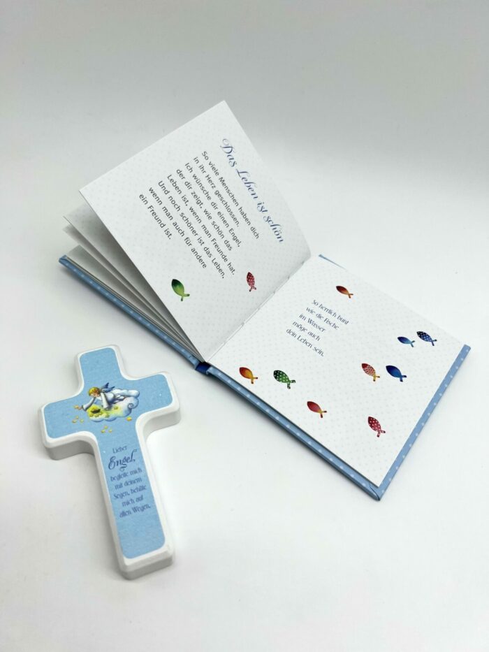 Taufgeschenk - Taufset buch und Kreuz blau