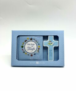 Taufgeschenk - Taufset buch und Kreuz blau