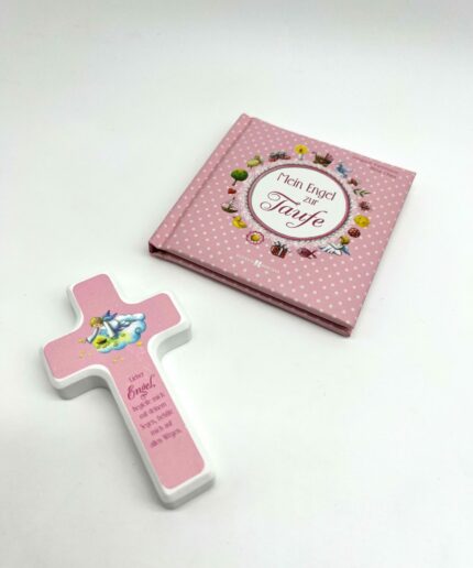 Taufgeschenk - Taufset mit Buch und Kreuz rosa