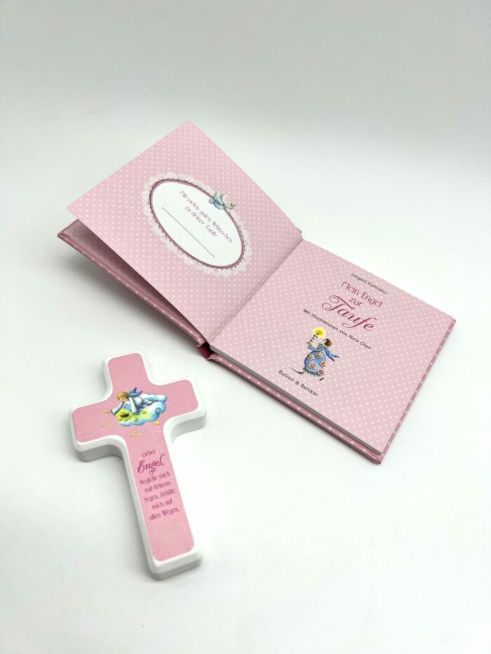 Taufgeschenk - Taufset mit Buch und Kreuz rosa