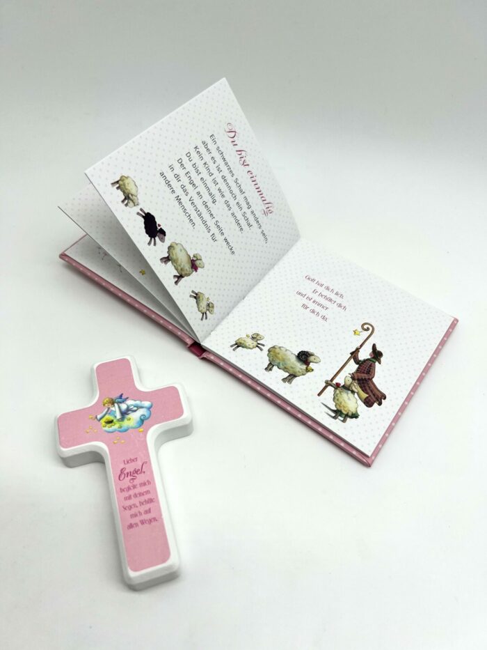 Taufgeschenk - Taufset mit Buch und Kreuz rosa