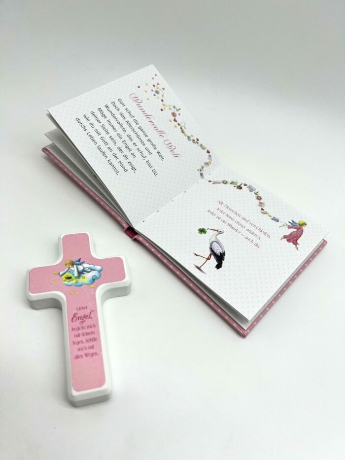 Taufgeschenk - Taufset mit Buch und Kreuz rosa