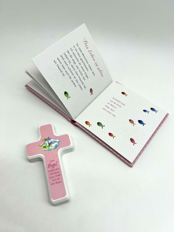 Taufgeschenk - Taufset mit Buch und Kreuz rosa