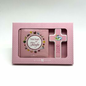 Taufgeschenk - Taufset mit Buch und Kreuz rosa