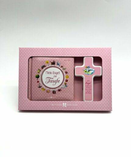 Taufgeschenk - Taufset mit Buch und Kreuz rosa
