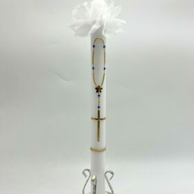 Taufkerze Rosenkranz blau - christliche Taufkerze fuer Jungen
