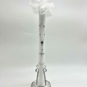 Taufkerze Rosenkranz silber - christliche Taufkerze personalisiert