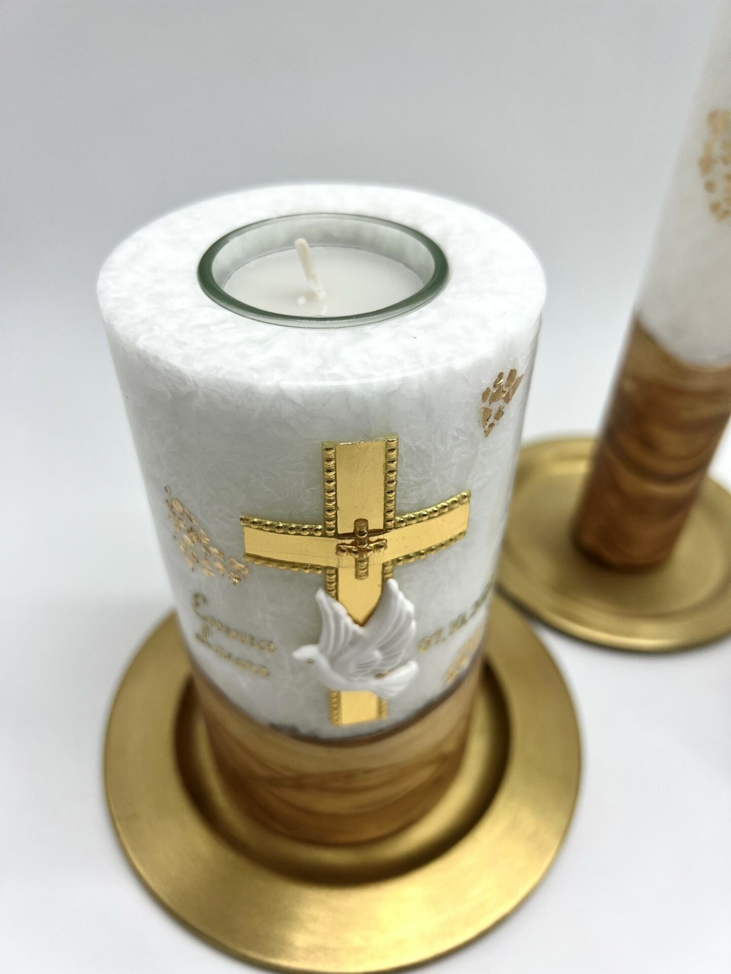 Personalisiertes Taufset mit goldener Hochzeitskerze - Candle and Rings